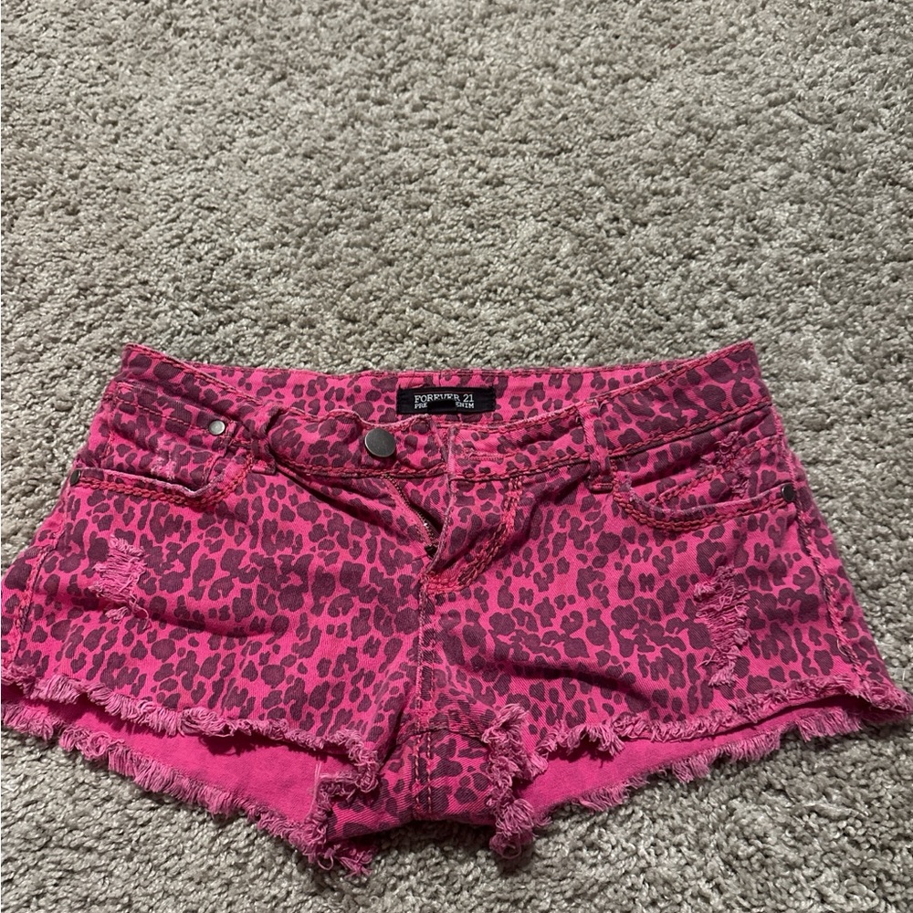 Forever 21 Pink Leopard Print Jean Shorts